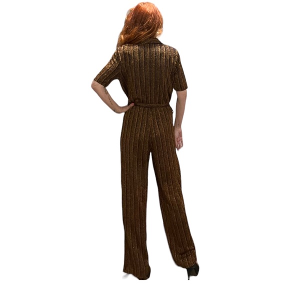Alexa B Nites Bronze & Black Striped Metallic Jumpsuit Size 4 - Picture 4 of 9